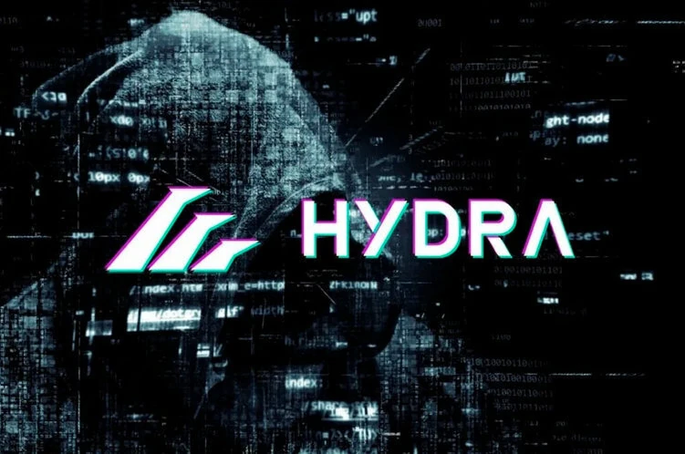 Иллюстрация с символикой Hydra и силуэтом на цифровом фоне